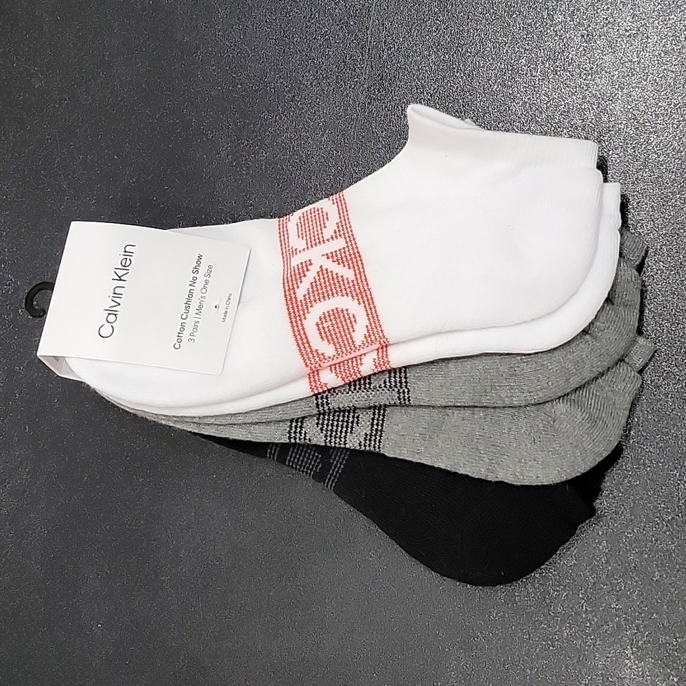 NWT UNISEX CALVIN KLEIN COTTON CUSHION NO SHOW   3 PAIR PACK SOCKS